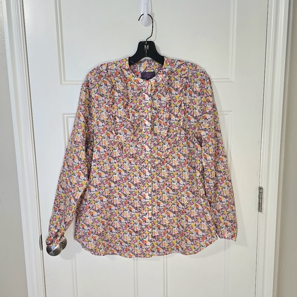 J. Crew Liberty Fabric Ruffle Front Button Up Long Sleeve Shirt Women's Large - Picture 4 of 12